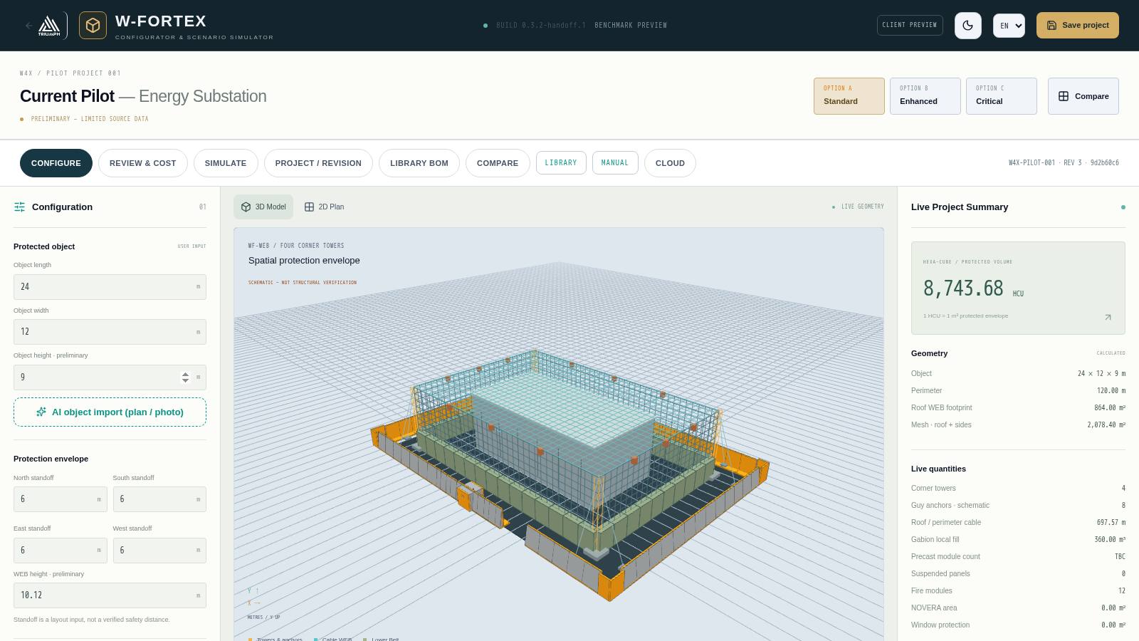 Fig. 4. Scene with ready-made IBIPC layouts: T-Wall perimeter (orange corner inserts) and checkpoint at the entrance