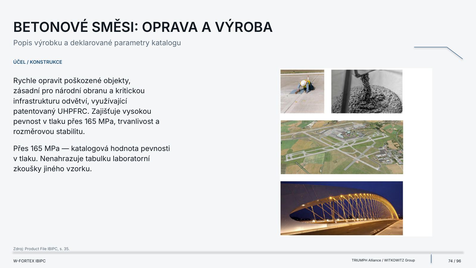 Betonové směsi: opravy a výroba. Popis výrobku a deklarované charakteristiky katalogu.