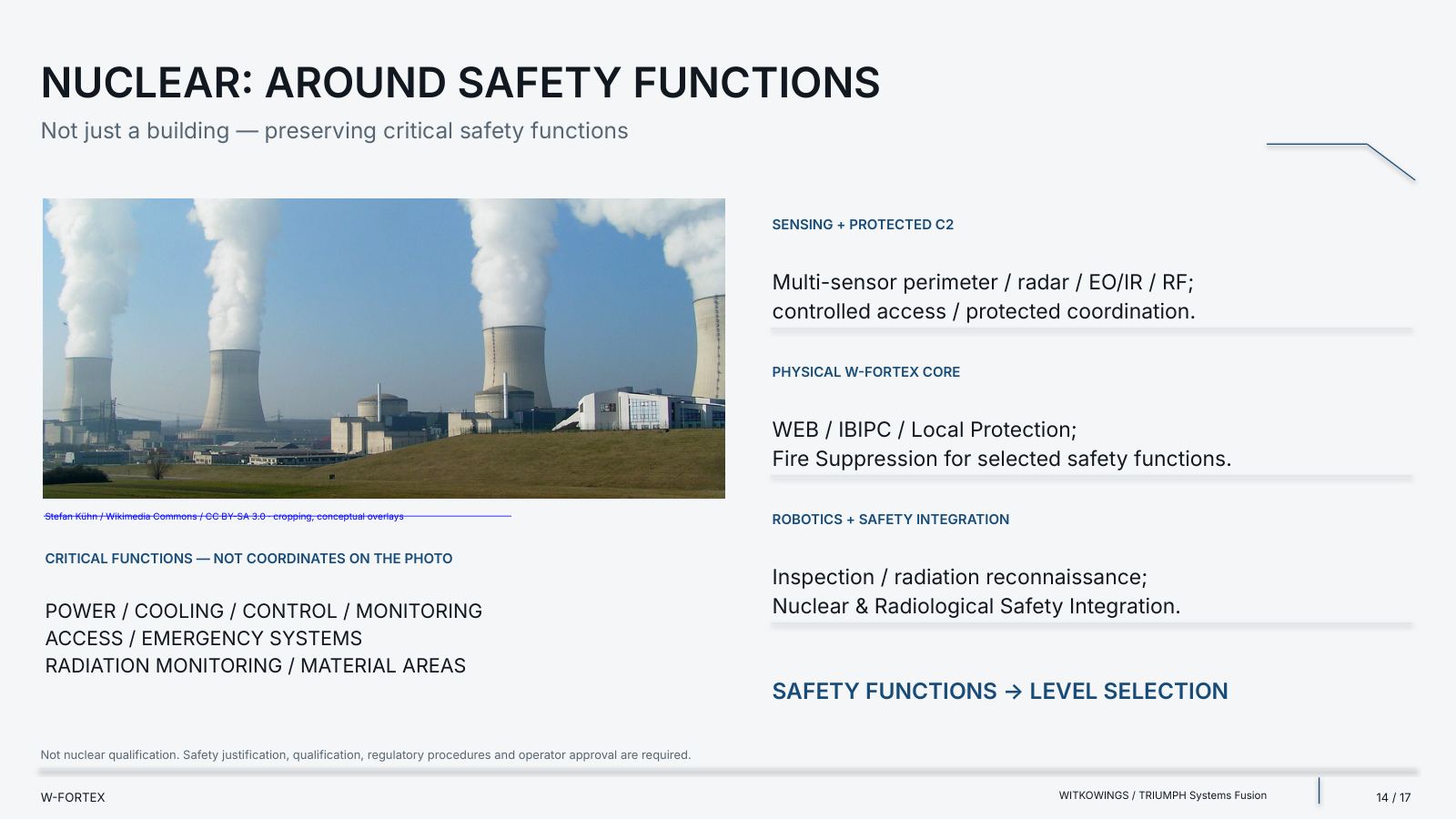 Nuclear: around the safety functions. Not just the building — preservation of critical safety functions.