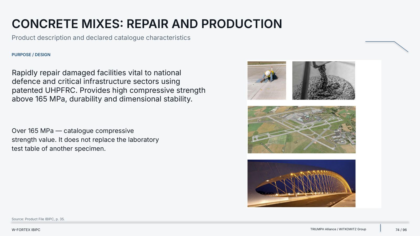 Concrete mixes: repair and production. Product description and the catalogue’s claimed characteristics.