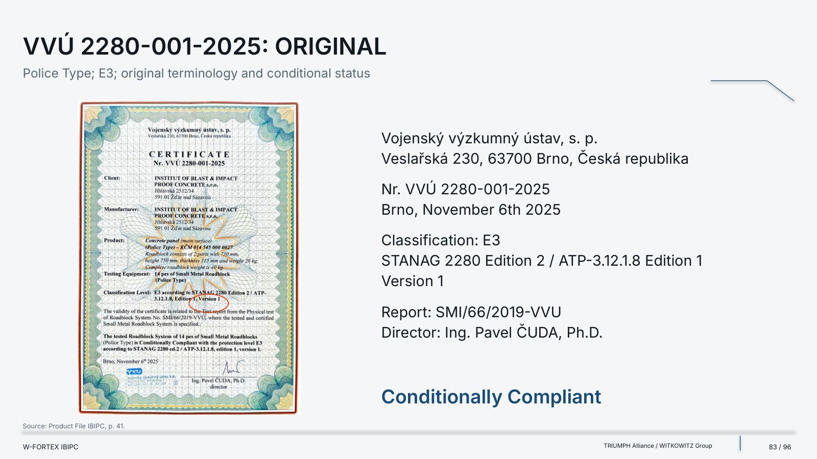 VVÚ 2280-001-2025: Police Type; E3; original terminology and conditional status.