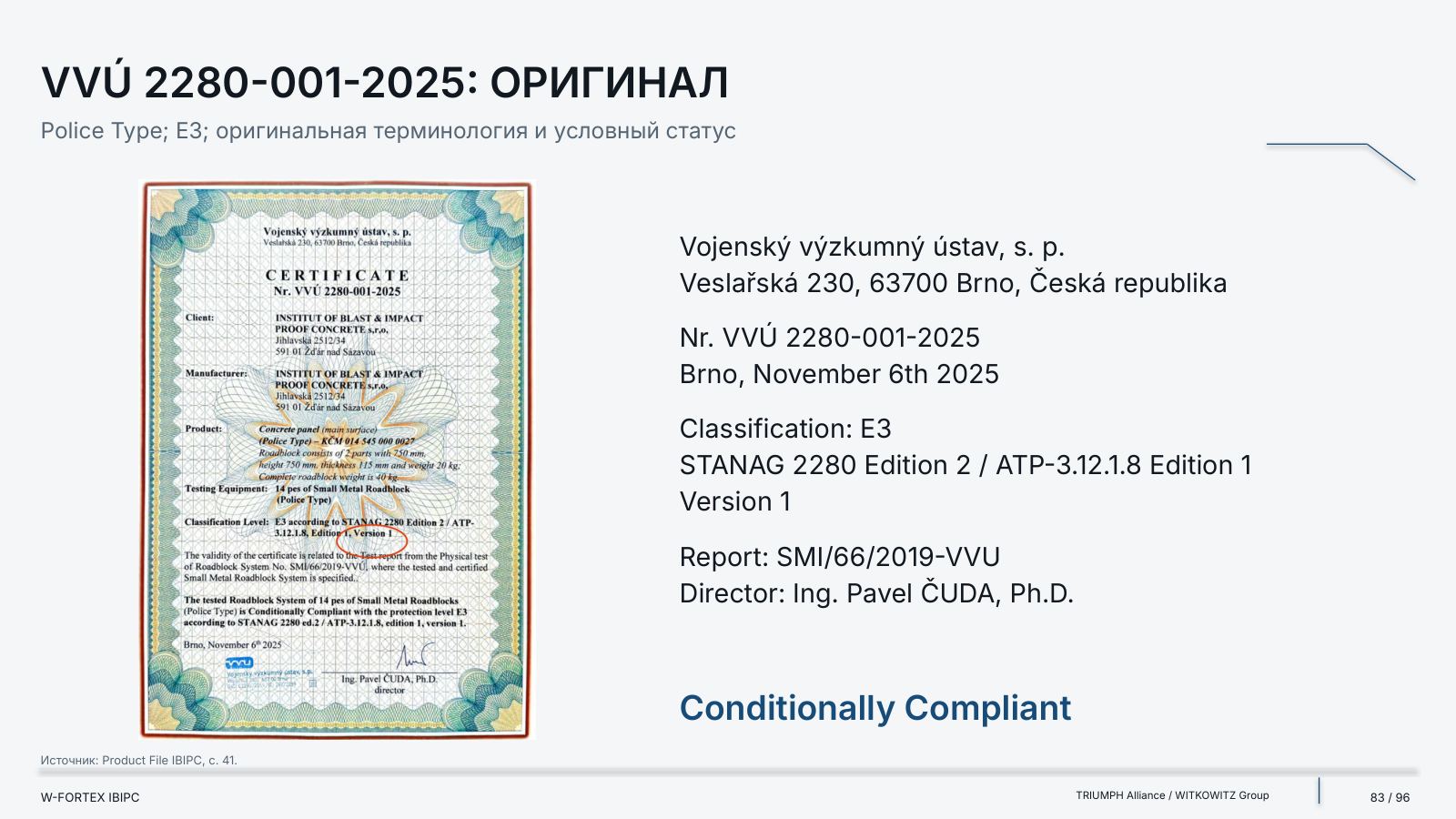 VVÚ 2280-001-2025: Police Type; E3; оригинальная терминология и условный статус.